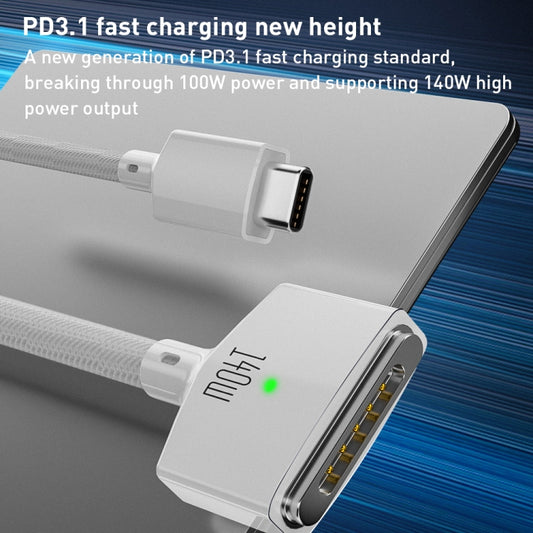 140W USB-C / Type-C to MagSafe 3 Nylon Braided Magnetic Charging Cable, Length: 2m (White) by buy2fix