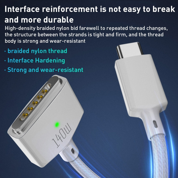 140W USB-C / Type-C to MagSafe 3 Nylon Braided Magnetic Charging Cable, Length: 2m (Blue) by buy2fix