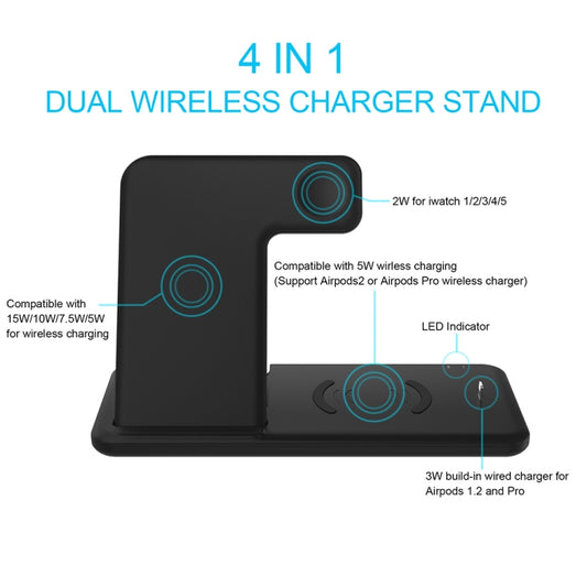 Q20 4 In 1 Wireless Charger Charging Holder Stand Station with Adapter For iPhone / Apple Watch / AirPods, Support Dual Phones Charging (Black) - Wireless Charger by buy2fix | Online Shopping UK | buy2fix