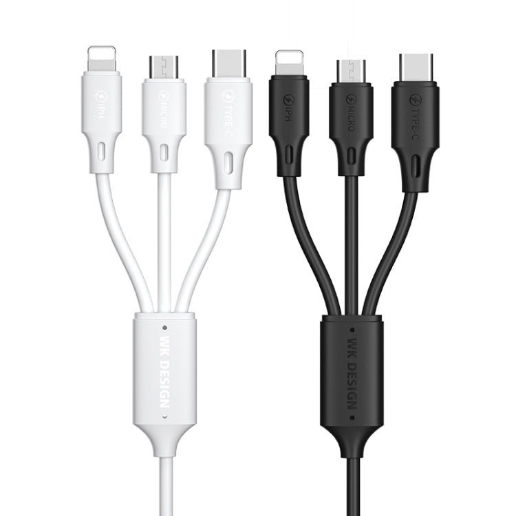 WK WDC-103 3A 3 In 1 8 Pin + Micro USB + Type-C / USB-C Fullspeed Pro Charging Data Cable, Length: 1.15m (White) - Multifunction Cable by WK | Online Shopping UK | buy2fix