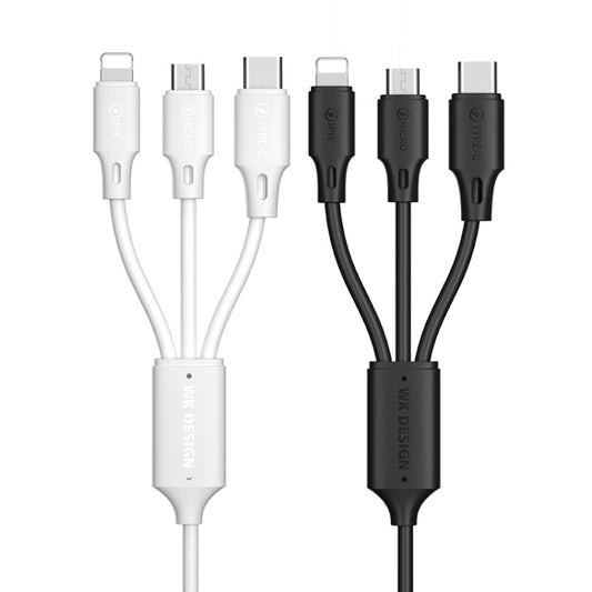 WK WDC-103 3A 3 In 1 8 Pin + Micro USB + Type-C / USB-C Fullspeed Pro Charging Data Cable, Length: 1.15m (White) by WK