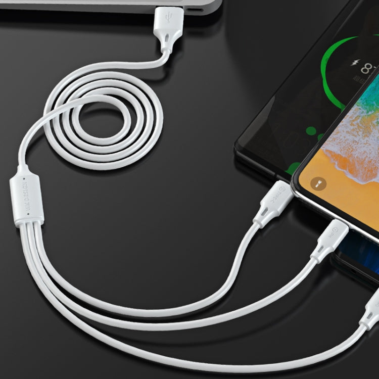 WK WDC-103 3A 3 In 1 8 Pin + Micro USB + Type-C / USB-C Fullspeed Pro Charging Data Cable, Length: 1.15m (White) by WK