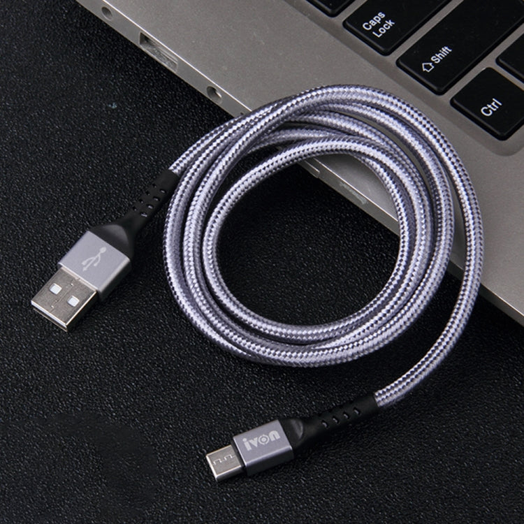 IVON CA89 2.1A USB to USB-C / Type-C Braid Fast Charge Data Cable, Cable Length: 1m (Grey) - USB-C & Type-C Cable by IVON | Online Shopping UK | buy2fix