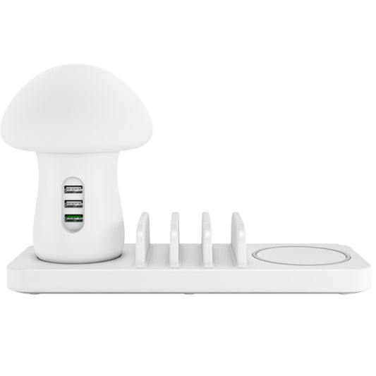 HQ-UD12 Universal 4 in 1 40W QC3.0 3 USB Ports + Wireless Charger Mobile Phone Charging Station with Mushroom Shape LED Light, Length: 1.2m, EU Plug(White) by buy2fix