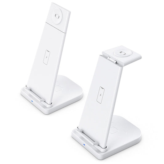 10W 3 in 1 QC 3.0 Vertical Multi-function Wireless Charger with Stand Function, Suitable for Mobile Phones / Apple Watch / AirPods (White) by buy2fix