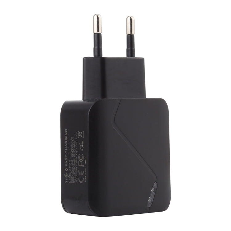 LZ-819A+C QC3.0 USB + PD 18W USB-C / Type-C Interfaces Travel Charger with Indicator Light, EU Plug (Black) - USB Charger by buy2fix | Online Shopping UK | buy2fix