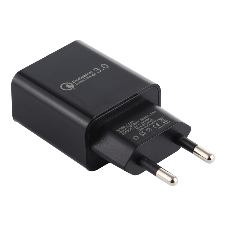 LZ-706 QC3.0 Single USB Port Travel Charger, EU Plug (Black) - USB Charger by buy2fix | Online Shopping UK | buy2fix