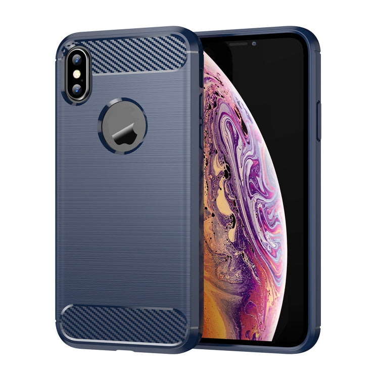 For iPhone X / XS Carbon Fiber TPU Brushed Texture Shockproof Protective Back Cover Case(navy) - More iPhone Cases by buy2fix | Online Shopping UK | buy2fix