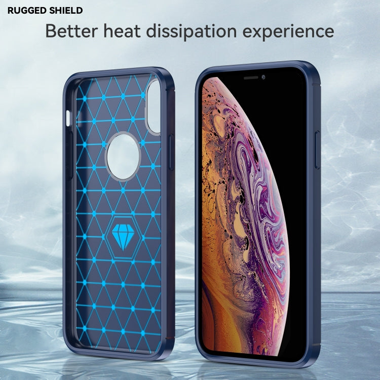 For iPhone X / XS Carbon Fiber TPU Brushed Texture Shockproof Protective Back Cover Case(navy) - More iPhone Cases by buy2fix | Online Shopping UK | buy2fix