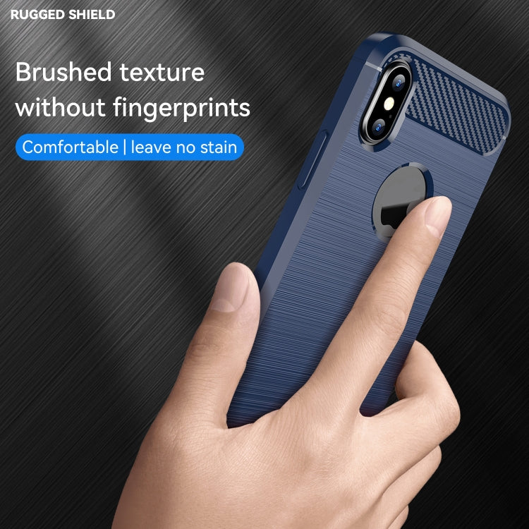 For iPhone X / XS Carbon Fiber TPU Brushed Texture Shockproof Protective Back Cover Case(navy) - More iPhone Cases by buy2fix | Online Shopping UK | buy2fix
