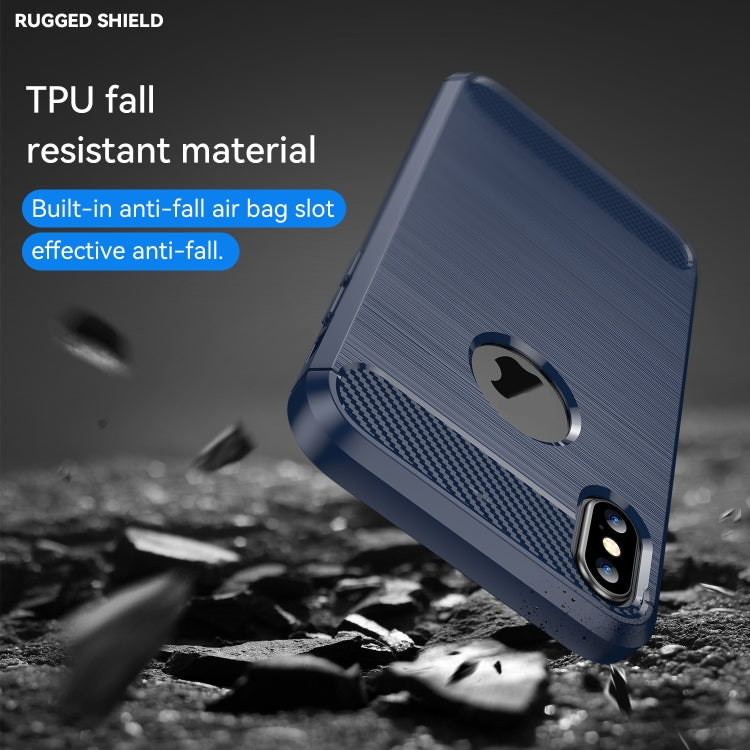 For iPhone X / XS Carbon Fiber TPU Brushed Texture Shockproof Protective Back Cover Case(navy) - More iPhone Cases by buy2fix | Online Shopping UK | buy2fix