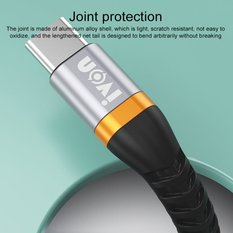 IVON CA79 5A Type-C / USB-C Aluminum Alloy Braided Fast Charging Data Cable for Huawei, Length: 1m (Silver Grey) - USB-C & Type-C Cable by IVON | Online Shopping UK | buy2fix