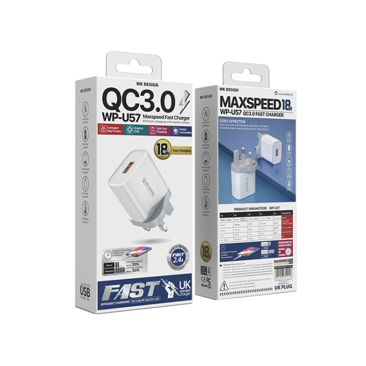 WK WP-U57 Max 18W Maxspeed QC3.0 Fast Charger (UK Plug) - USB Charger by WK | Online Shopping UK | buy2fix
