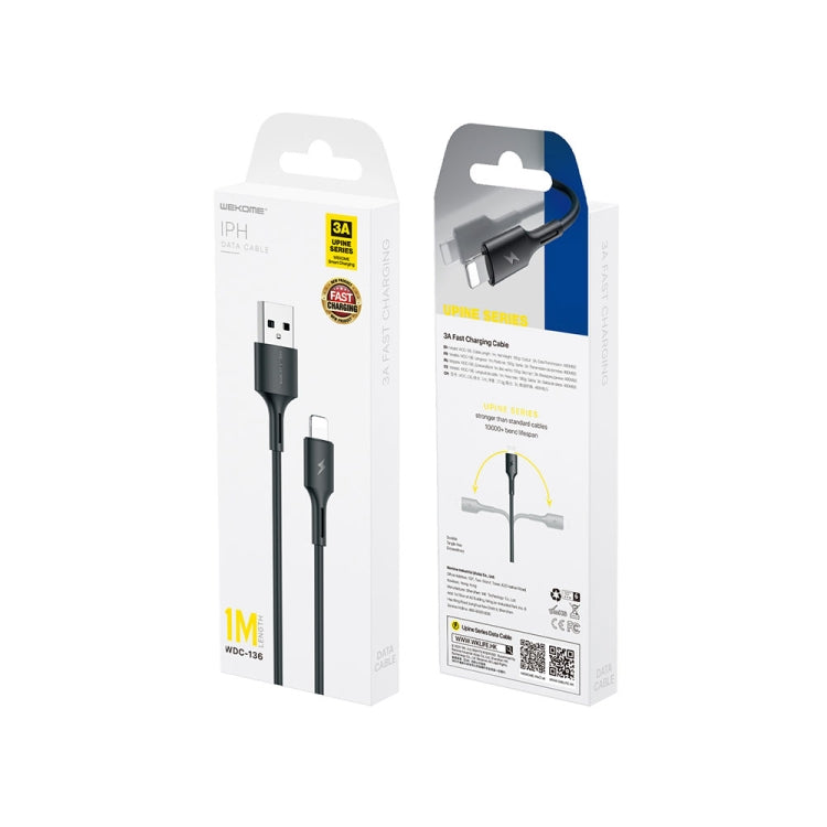 WK WDC-136 USB to 8 Pin 3A Fast Charing Data Cable(Black) - Normal Style Cable by WK | Online Shopping UK | buy2fix