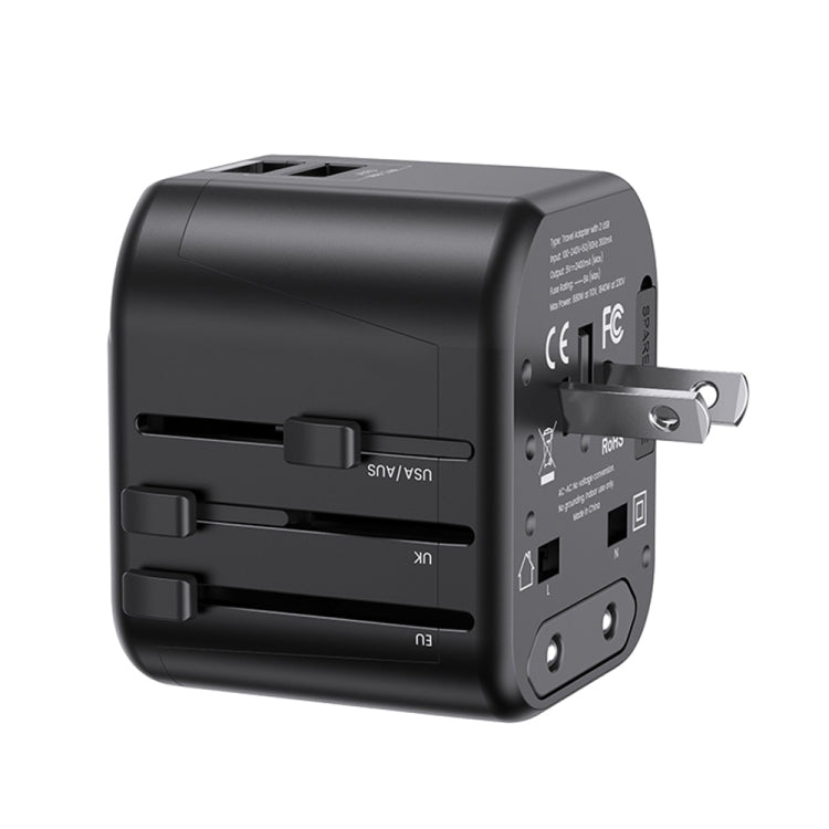 USAMS US-CC173 T55 12W Universal Multi Plug Travel Charger(Black) - Plug Adaptor by USAMS | Online Shopping UK | buy2fix