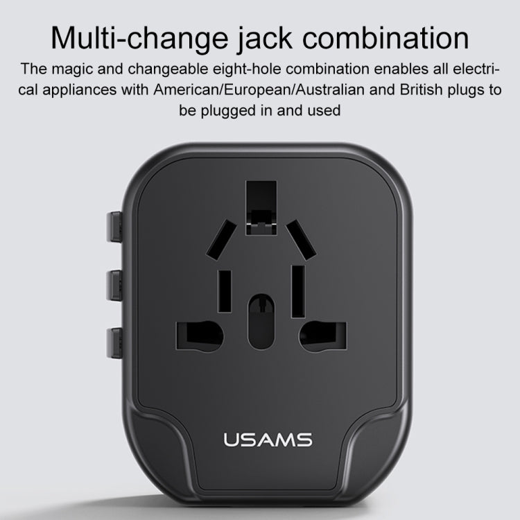 USAMS US-CC173 T55 12W Universal Multi Plug Travel Charger(Black) - Plug Adaptor by USAMS | Online Shopping UK | buy2fix
