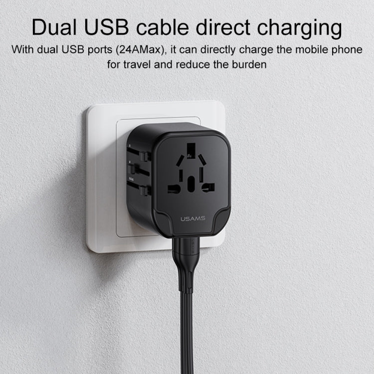 USAMS US-CC173 T55 12W Universal Multi Plug Travel Charger(Black) - Plug Adaptor by USAMS | Online Shopping UK | buy2fix