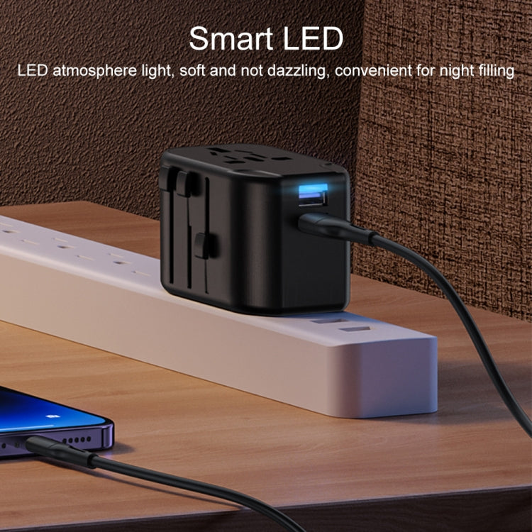 USAMS US-CC173 T55 12W Universal Multi Plug Travel Charger(Black) - Plug Adaptor by USAMS | Online Shopping UK | buy2fix