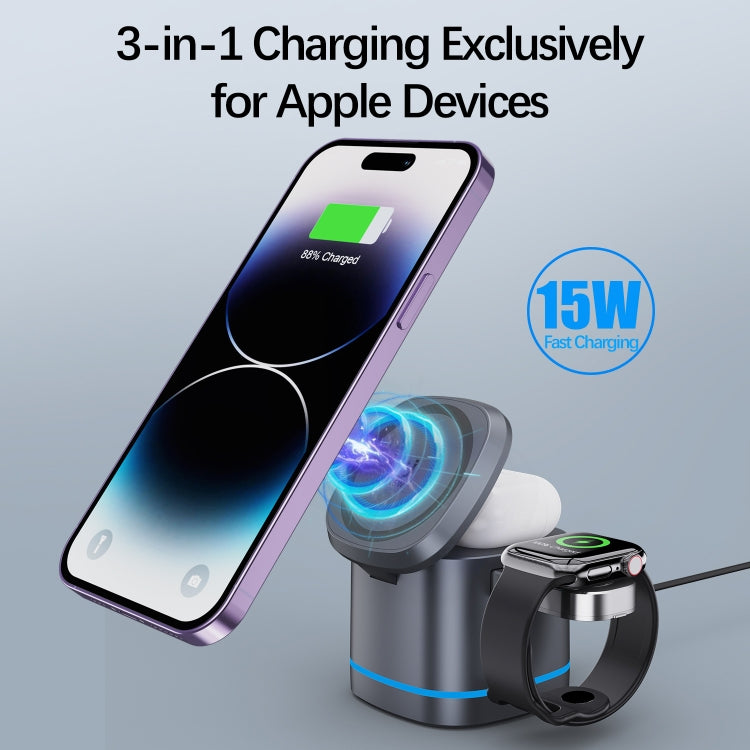 H32 15W 3 in 1 Magnetic Multifunctional Wireless Charger (Grey) - Wireless Charger by buy2fix | Online Shopping UK | buy2fix