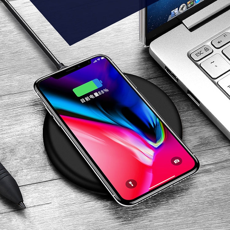 TOVYS-KC-N5 9V 1A Output Frosted Round Wire Qi Standard Fast Charging Wireless Charger, Cable Length: 1m(Black) by buy2fix