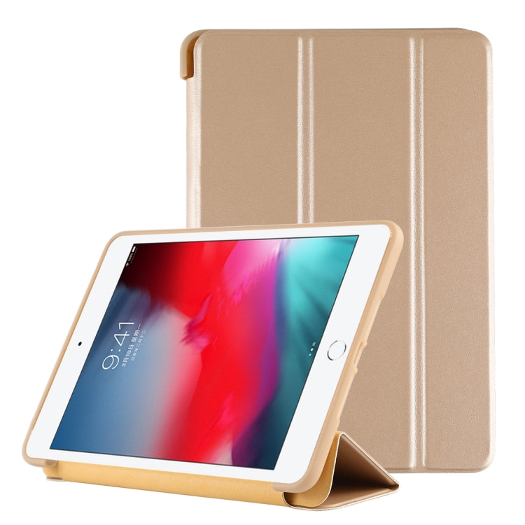 PU Plastic Bottom Case Foldable Deformation Left and Right Flip Leather Case with Three Fold Bracket & Smart Sleep for iPad mini 2019 (Gold) - iPad mini (2019) / mini 5 Cases by buy2fix | Online Shopping UK | buy2fix