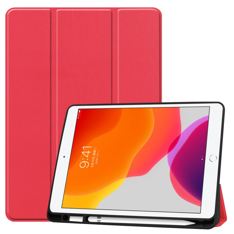 For iPad 10.2 2021 / 2020 / 2019 Custer Texture Horizontal Flip Smart TPU Leather Case with Sleep / Wake-up Function & Three-folding Holder & Pen Slot(Red) - iPad 10.2 Cases by buy2fix | Online Shopping UK | buy2fix