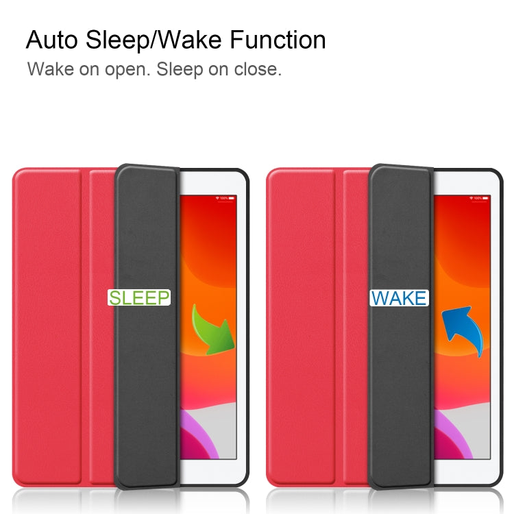 For iPad 10.2 2021 / 2020 / 2019 Custer Texture Horizontal Flip Smart TPU Leather Case with Sleep / Wake-up Function & Three-folding Holder & Pen Slot(Red) - iPad 10.2 Cases by buy2fix | Online Shopping UK | buy2fix