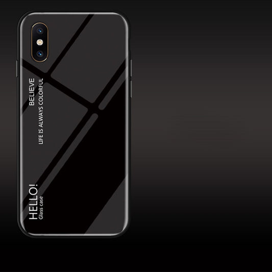 For iPhone X / XS Gradient Color Glass Case (Black) by buy2fix
