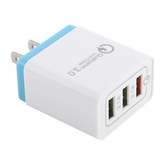 AR-QC-03 2.1A 3 USB Ports Quick Charger Travel Charger, US Plug (Blue) by buy2fix