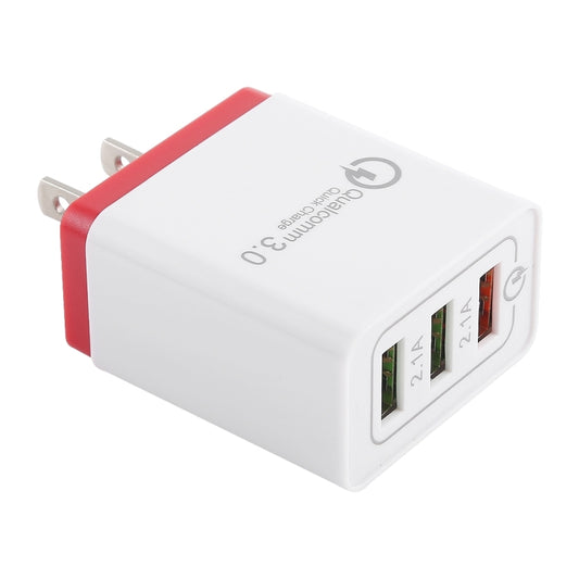 AR-QC-03 2.1A 3 USB Ports Quick Charger Travel Charger, US Plug (Red) by buy2fix