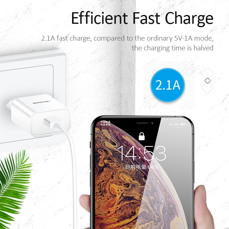 USAMS US-CC075 T18 2.1A Single USB Travel Charger, EU Plug (White) - USB Charger by USAMS | Online Shopping UK | buy2fix