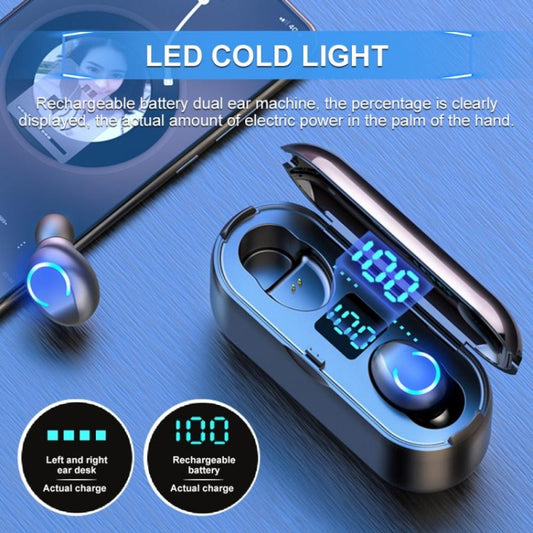 F9-8 TWS CVC8.0 Noise Cancelling Touch Mini Bluetooth Earphone with Charging Box, Support Three-screen LED Power Display & Mobile Phone Holder & Call & Voice Assistant(Black) by buy2fix