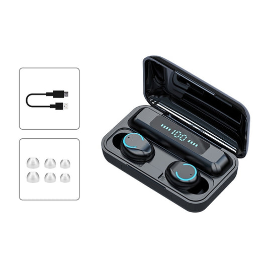 F9-9 TWS CVC8.0 Noise Cancelling Bluetooth Earphone with Charging Box, Support Touch Lighting Effect & Three-screen LED Power Display & Power Bank & Mobile Phone Holder & HD Call & Voice Assistant(Black) by buy2fix