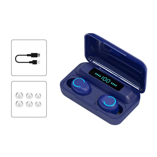 F9-9 TWS CVC8.0 Noise Cancelling Bluetooth Earphone with Charging Box, Support Touch Lighting Effect & Three-screen LED Power Display & Power Bank & Mobile Phone Holder & HD Call & Voice Assistant(Dark Blue) by buy2fix