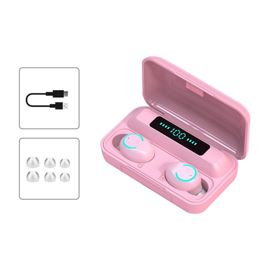 F9-9 TWS CVC8.0 Noise Cancelling Bluetooth Earphone with Charging Box, Support Touch Lighting Effect & Three-screen LED Power Display & Power Bank & Mobile Phone Holder & HD Call & Voice Assistant(Pink) by buy2fix