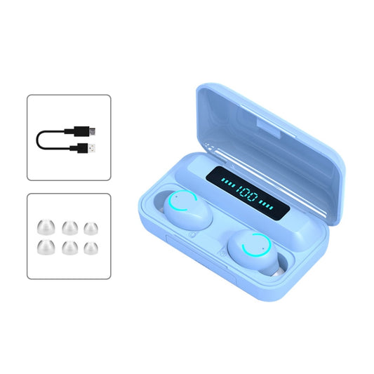 F9-9 TWS CVC8.0 Noise Cancelling Bluetooth Earphone with Charging Box, Support Touch Lighting Effect & Three-screen LED Power Display & Power Bank & Mobile Phone Holder & HD Call & Voice Assistant(Blue) by buy2fix