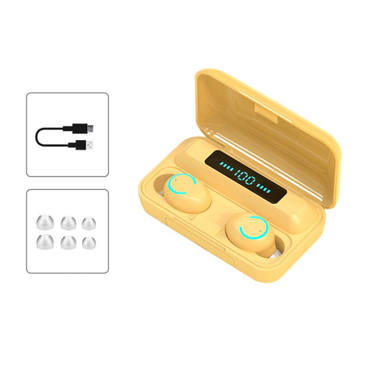 F9-9 TWS CVC8.0 Noise Cancelling Bluetooth Earphone with Charging Box, Support Touch Lighting Effect & Three-screen LED Power Display & Power Bank & Mobile Phone Holder & HD Call & Voice Assistant(Yellow) by buy2fix