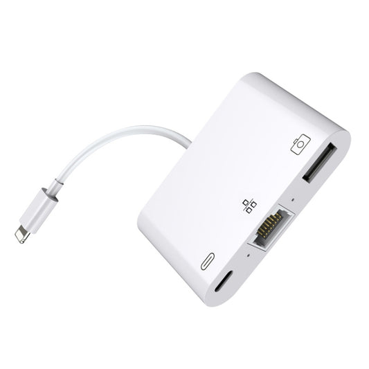 8 Pin to RJ45 1000Mbps Network Adapter + Charging Port + Camera USB Read Multi-function Converter by buy2fix
