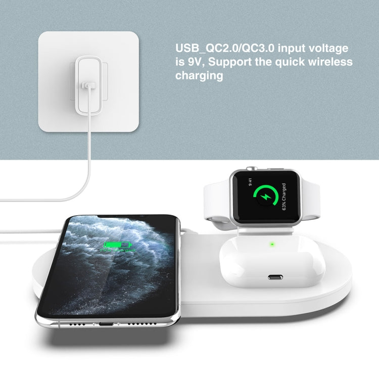 A04 3 in 1 Multi-function Qi Standard Wireless Charger for Mobile Phones & iWatch & AirPods (White) - Wireless Charger by buy2fix | Online Shopping UK | buy2fix