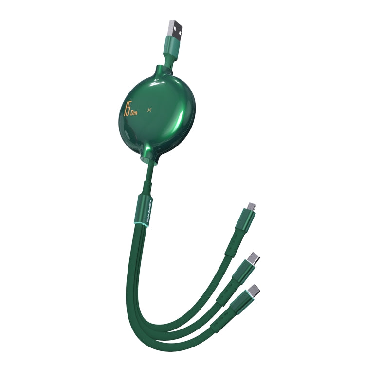 WK WDC-124 3A 3 In 1 8 Pin + Type-C / USB-C + Micro USB Bona Series Telescopic Charging Data Cable, Length: 1.5m (Green) - Multifunction Cable by WK | Online Shopping UK | buy2fix