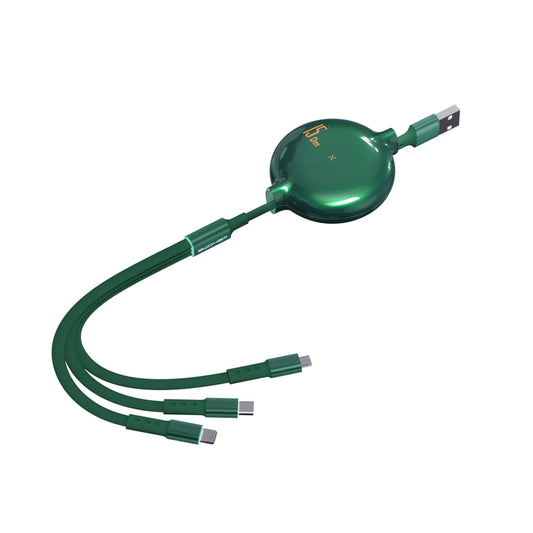 WK WDC-124 3A 3 In 1 8 Pin + Type-C / USB-C + Micro USB Bona Series Telescopic Charging Data Cable, Length: 1.5m (Green) by WK