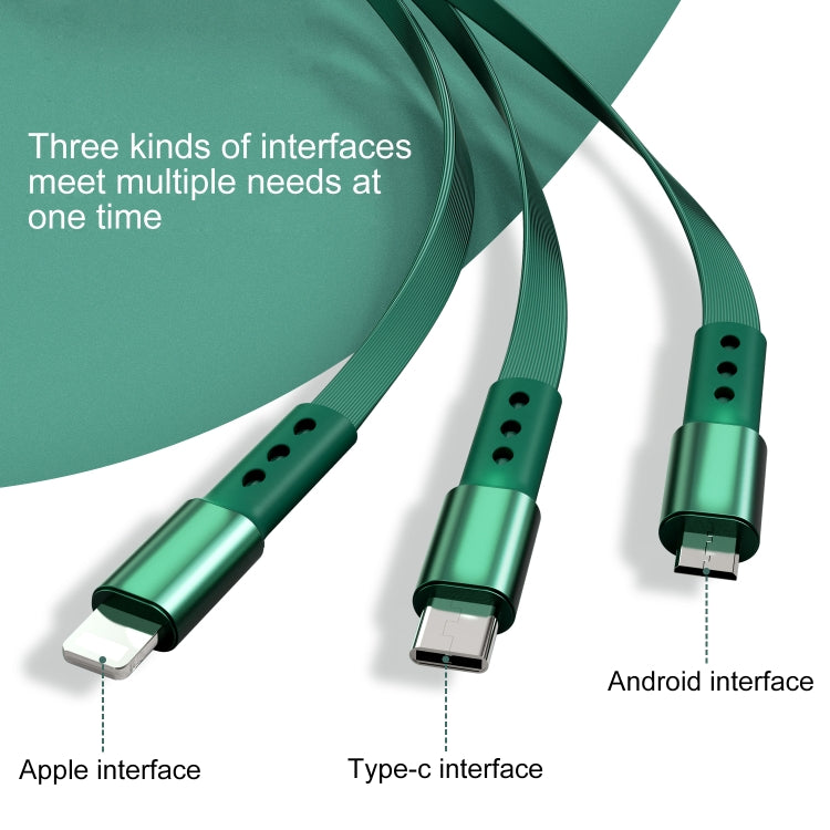 WK WDC-124 3A 3 In 1 8 Pin + Type-C / USB-C + Micro USB Bona Series Telescopic Charging Data Cable, Length: 1.5m (Green) - Multifunction Cable by WK | Online Shopping UK | buy2fix