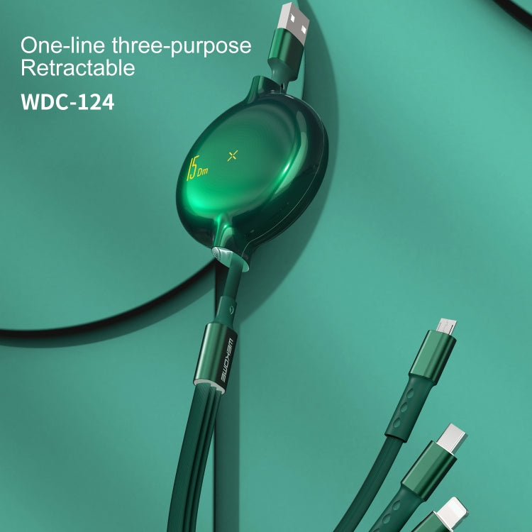 WK WDC-124 3A 3 In 1 8 Pin + Type-C / USB-C + Micro USB Bona Series Telescopic Charging Data Cable, Length: 1.5m (Green) - Multifunction Cable by WK | Online Shopping UK | buy2fix