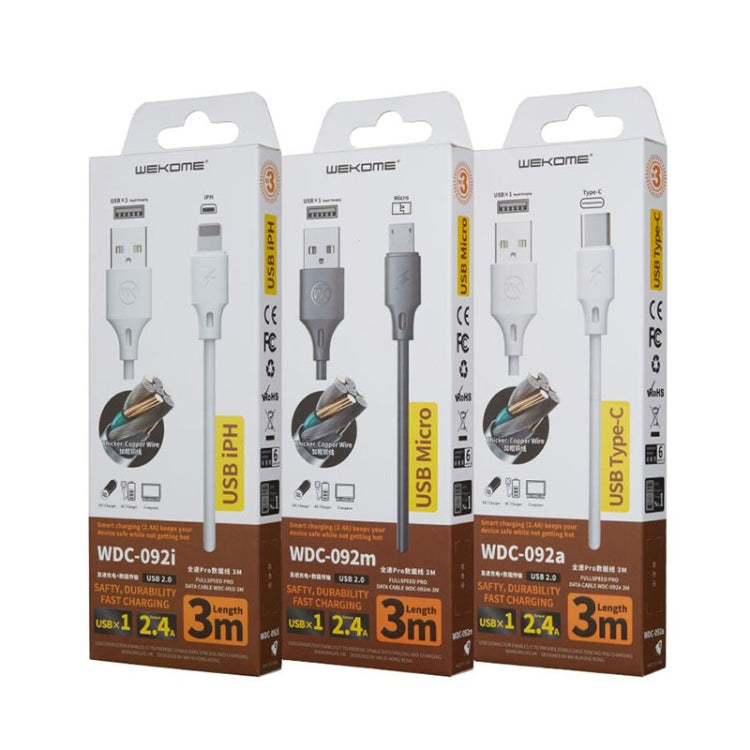 WK WDC-092 3m 2.4A Max Output Full Speed Pro Series USB to 8 Pin Data Sync Charging Cable(White) by WK