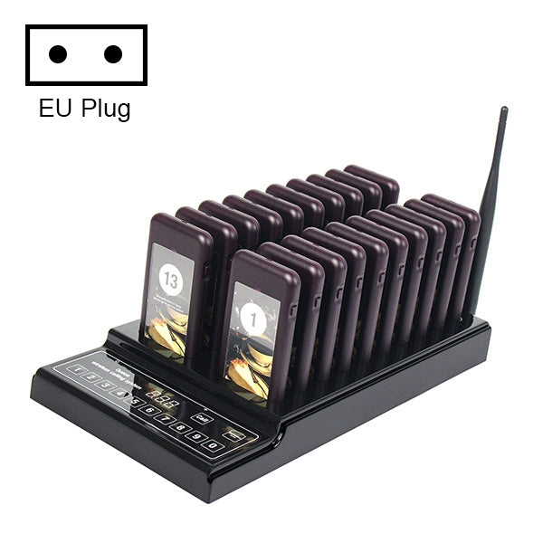 QC100 999 Channel Restaurant Wireless Paging Queuing Calling System with 20 Call Coaster Pagers, EU Plug - Alarm System by buy2fix | Online Shopping UK | buy2fix