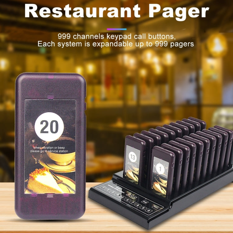 QC100 999 Channel Restaurant Wireless Paging Queuing Calling System with 20 Call Coaster Pagers, EU Plug - Alarm System by buy2fix | Online Shopping UK | buy2fix