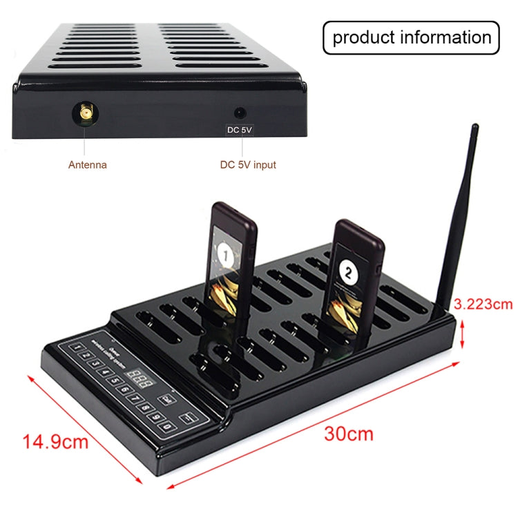 QC100 999 Channel Restaurant Wireless Paging Queuing Calling System with 20 Call Coaster Pagers, EU Plug - Alarm System by buy2fix | Online Shopping UK | buy2fix