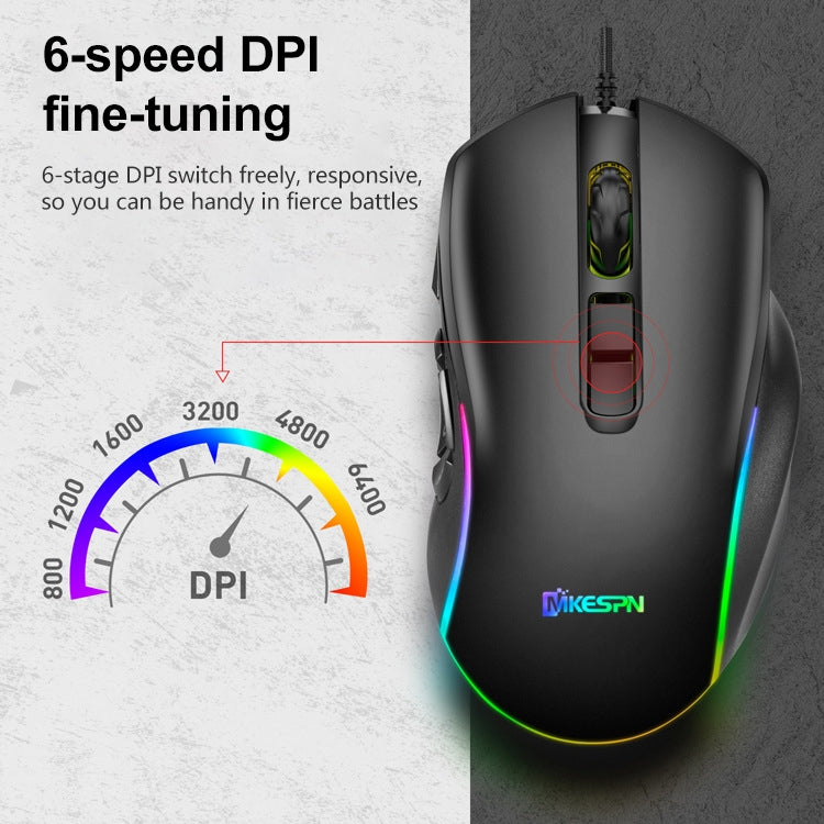 MKESPN X9 10 Buttons 7200DPI RGB Macro Definition Gaming Wired Mouse by MKESPN