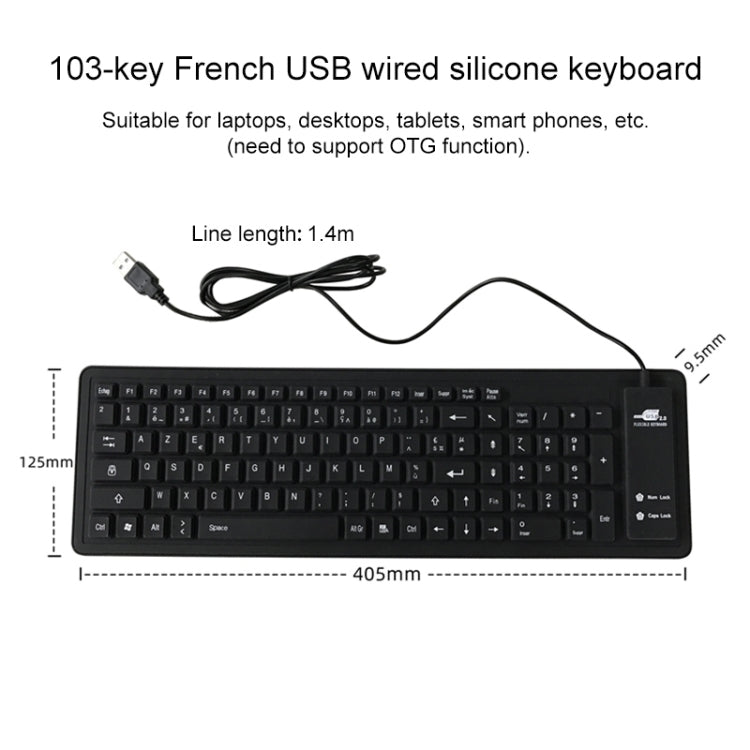 103 Key French USB Wired Silicone Waterproof Keyboard Desktop Notebook Keyboard, Cable Length: 1.5m - Wired Keyboard by buy2fix | Online Shopping UK | buy2fix