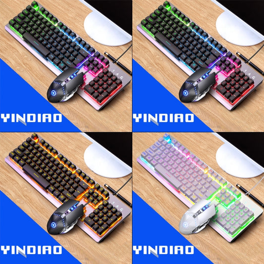 YINDIAO K002 USB Wired Mechanical Feel RGB Backlight Keyboard + Optical Silent Mouse Set(Black) by YINDIAO